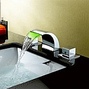 Color Changing LED Waterfall Chrome Finish  Widespread   Bathroom Sink Faucet