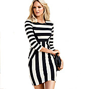 Aier Women's Round Neck Stripe Dress