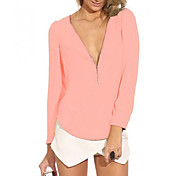 L&W Women's V Neck Long Sleeve Chiffon Shirt