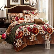 shuian® jeu de housse de couette, 4 COMBI épais chaud confort de tissu de flanelle bedings de style moderne avec motif floral