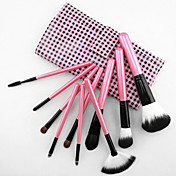 10pcs professionnel poils de chèvre rose poignée ensemble de brosse avec le cas rose de plaid couleur mignon