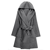 ER Women's Hoodie Solid Color Tweed Overcoat