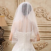 Two-tier Fingertip Wedding Veil With Beaded Edge & Pearls & Sequins