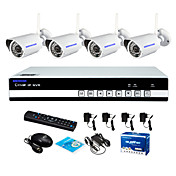Kit NVR Sinocam, Caméra IP Sans Fil, 4 Canaux H.264 (4 Pièces, 1MP, 3.6mm, Vision Nocturne, Waterproof)