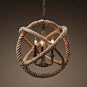 Retro 3 Lamp Hemp Rope Chandelier Retro Country Style