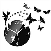 3D DIY Modern Style Angle Butterfly Acrylic Mirror Wall Clock