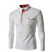 Hengyi Men's Lapel Neck Polka Dots Long Sleeve T-Shirt