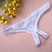 Women's Sexy Perspective Carving T Panty with Pearl