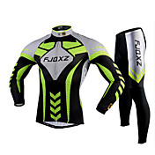 FJQXZ Men's Spring Autumn Polyester Mesh Jersey Lycra Cushion Tights Green+Black Long Sleeves Breathable Cycling Suit