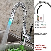 Contemporary  Single Handle  Pull-Out  LED Kitchen Faucet with 3 Color Changing