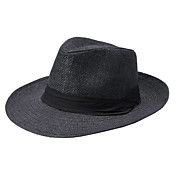 Unisex Ribbon Pinched Crown Rolled Trim Straw Hat