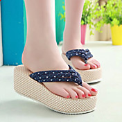 Women's Shoes Fabric Wedge Heel Flip Flops Sandals/Slippers Dress/Casual Blue/Green/White