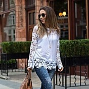 Women's Vintage/Casual/Lace/Cute/Party Round Long Sleeve T-Shirts (Cotton Blend/Lace)