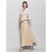 A-line Mother of the Bride Dress - Champagne Ankle-length 3/4 Length Sleeve Chiffon / Lace