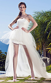 Ball Gown Strapless Asymmetrical Tulle Wedding Dress 