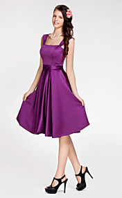 genou longueur robe de demoiselle d'honneur A-ligne carré