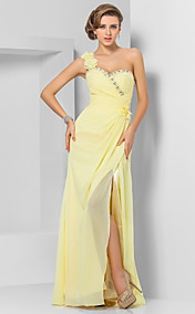 Robe du Soir en Mousseline de Soie et Satin à Une Bretelle, Coupe en Fourreau