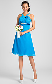 longueur au genou robe de demoiselle d'honneur une ligne de bretelles robe