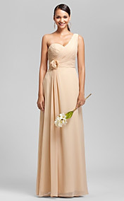 Bridesmaid Dress Floor Length Chiffon Sheath Column One Shoulder Dress