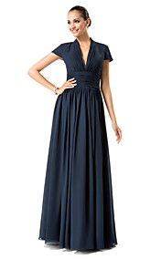  gaine / colonne v-cou-parole longueur robe de soirée en mousseline de soie