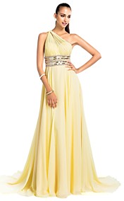 une ligne une épaule tribunal train mousseline de soie soir / robe de bal