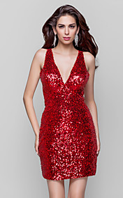  gaine / colonne v-cou robe de cocktail courte / mini-paillettes