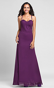  gaine / colonne bretelles spaghetti halter-parole longueur robe de demoiselle d'honneur