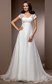 robe de mariée une ligne de v-cou tribunal train organza et dentelle