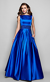  Ball Gown Bateau Floor-length Satin Evening/Prom Dress