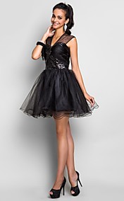  robe de cocktail A-ligne de v-cou court / mini tulle
