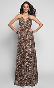 gaine / colonne halter-parole longueur dos nu robe de soirée en mousseline de soie col V