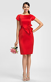 robe de demoiselle d'honneur au genou gaine longueur de robe de satin colonne bijou