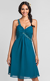 une ligne princesse un genou longueur robe de demoiselle d'honneur de mousseline de soie épaule