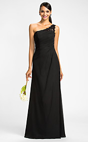 gaine / colonne d'un étage longueur robe de demoiselle d'honneur de mousseline de soie épaule (605513)