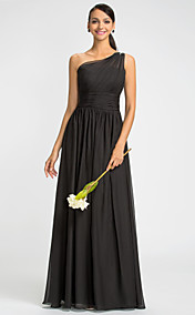 Bridesmaid Dress Floor Length Chiffon Sheath Column One Shoulder Dress With Beading (612441)