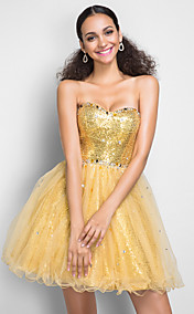 princesse A-ligne bretelles robe de cocktail en tulle et paillettes court / mini (551409)