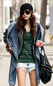 Revers Hoodie Asym Hem Denim manteau des femmes