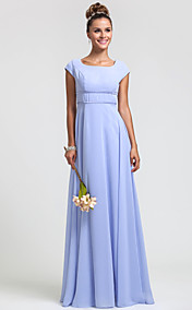 Bridesmaid Dress Floor Length Chiffon Sheath Column Square Dress