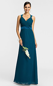 robe fourreau / colonne v-cou-parole longueur mousseline demoiselle d'honneur (605 511)