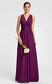 gaine / colonne v-cou halter-parole longueur robe de demoiselle d'honneur