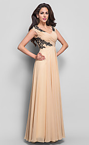 robe-parole longueur appliques soir en mousseline de soie gaine / colonne v-cou (612415)