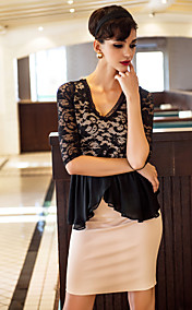 TS profond col V Robe péplum en dentelle taille de guêpe