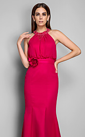 parole longueur robe trompette / sirène haute cou mousseline de soie soir (551337)