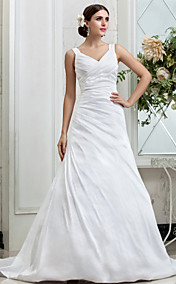 robe de taffetas de mariage une ligne de v-cou train chapelle (631162)