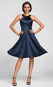 longueur robe de demoiselle d'honneur au genou satin stretch une ligne de robe bijou (663659)