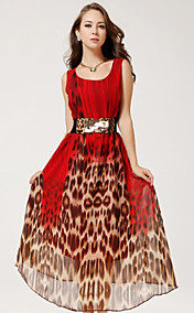 Simplicité col V imprimé léopard Robe Maxi Swing TS