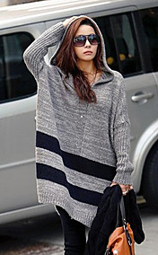 Gris clair à capuche Pull rayé lâche des femmes