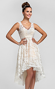 Ligne-A/Princesse Col V asymétrique dentelle robe de demoiselle d'