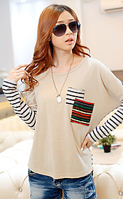 Puff Stripes épissure T-shirt de poche sur la manche de la femme