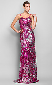 trompette / sirène bretelles spaghetti-parole longueur robe de soirée pailletée (699521)